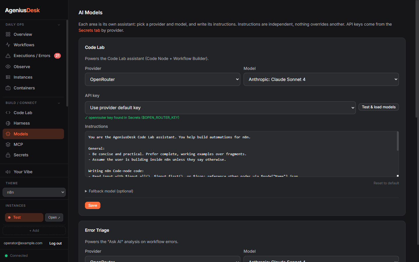 Your models, your keys, per task.