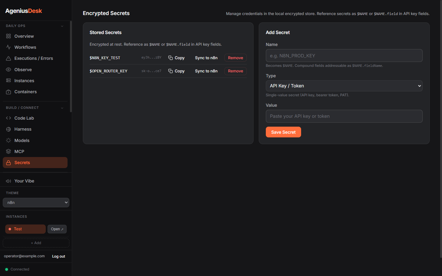 Secrets stay server-side.